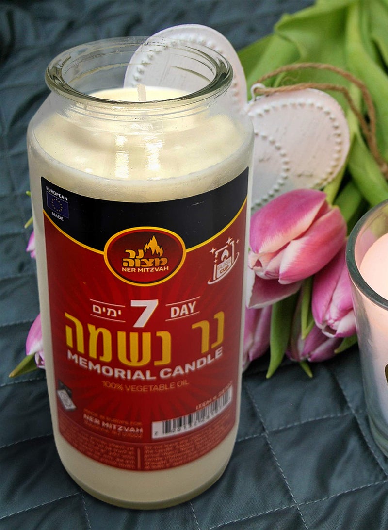 Ner Mitzvah 7 Day Yahrzeit Candle - 1 Pack White Memorial Candle in Glass Jar - Unscented, Smokeless, 7-Day Burn Time - Image 4
